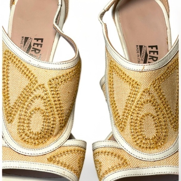 Salvatore Ferragamo Canvas & Leather Platform Sandals | Italy | Size 7 - Picture 5 of 14